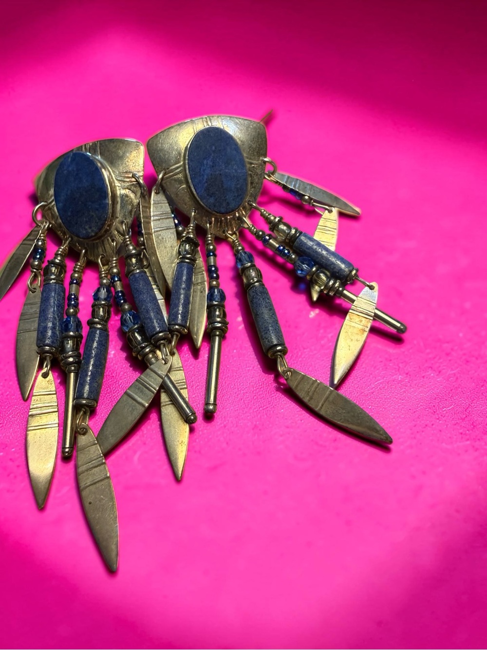 Tabra Bohemian Lapis and Brass Dangle Earrings